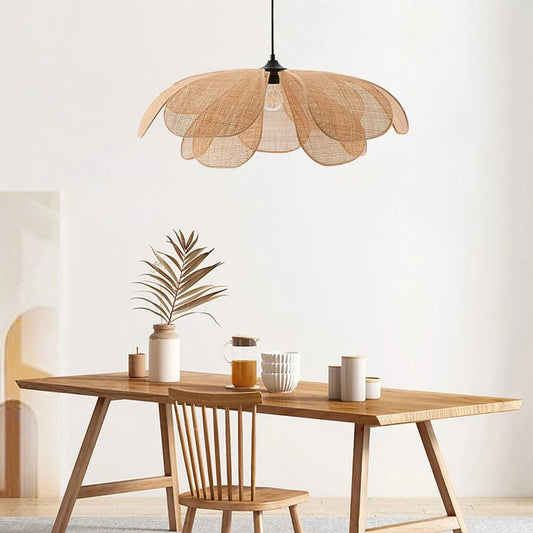 Cefalu rattan petal pendant light over Dining Table