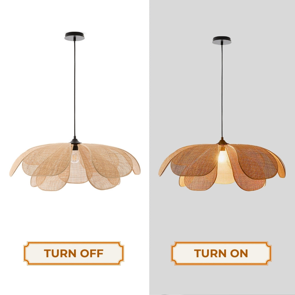 Cefalu rattan petal pendant light when Turn on and Turn off
