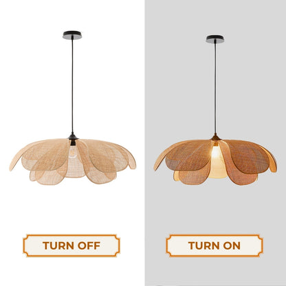 Cefalu rattan petal pendant light when Turn on and Turn off