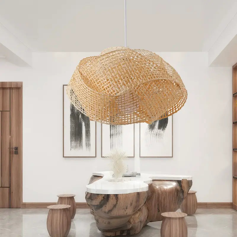 Chaner Single Bamboo Pendant Light Over Living Room