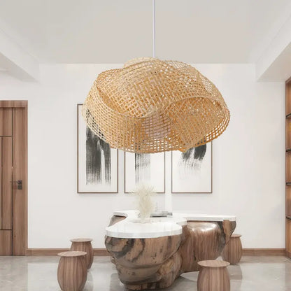 Chaner Single Bamboo Pendant Light Over Living Room