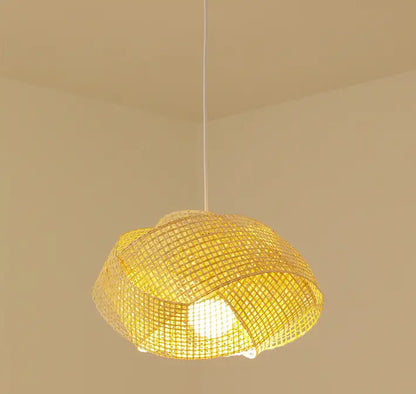 Chaner Single Woven Bamboo Hanging Light When Turn On