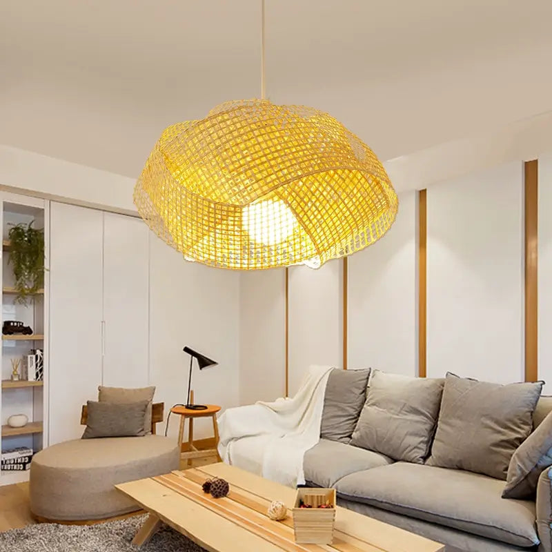 Chaner Single Woven Bamboo Pendant Light in Modern Room Style