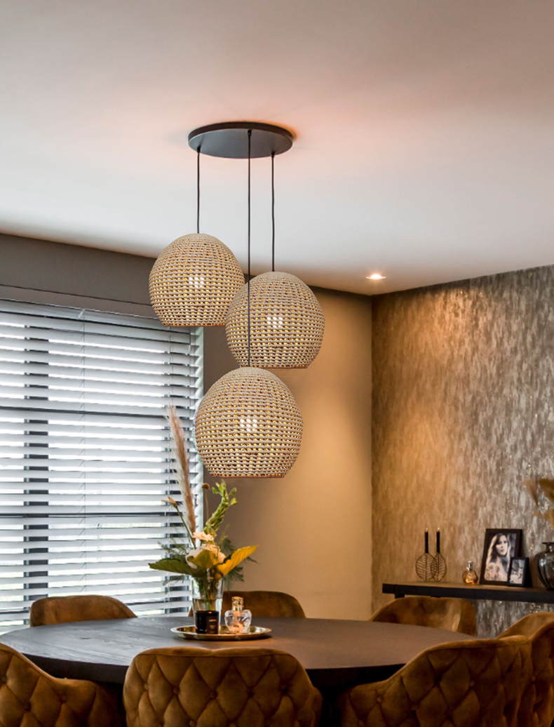 Cluster of 3 Wekiva Globe Basket Rattan Pendant Lights
