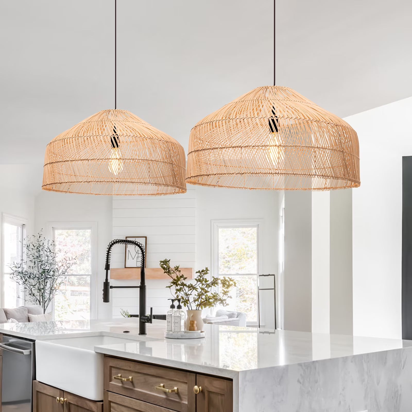 Cocoa Dome Rattan Pendant Light for Kitchen Island