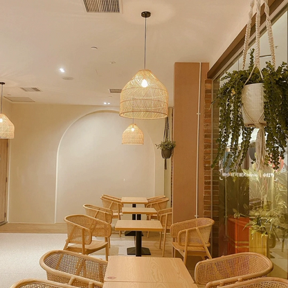 Cocoa Rattan Dome Pendant Lights for Cafe Tables