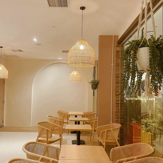 Cocoa Rattan Dome Pendant Lights for Cafe Tables