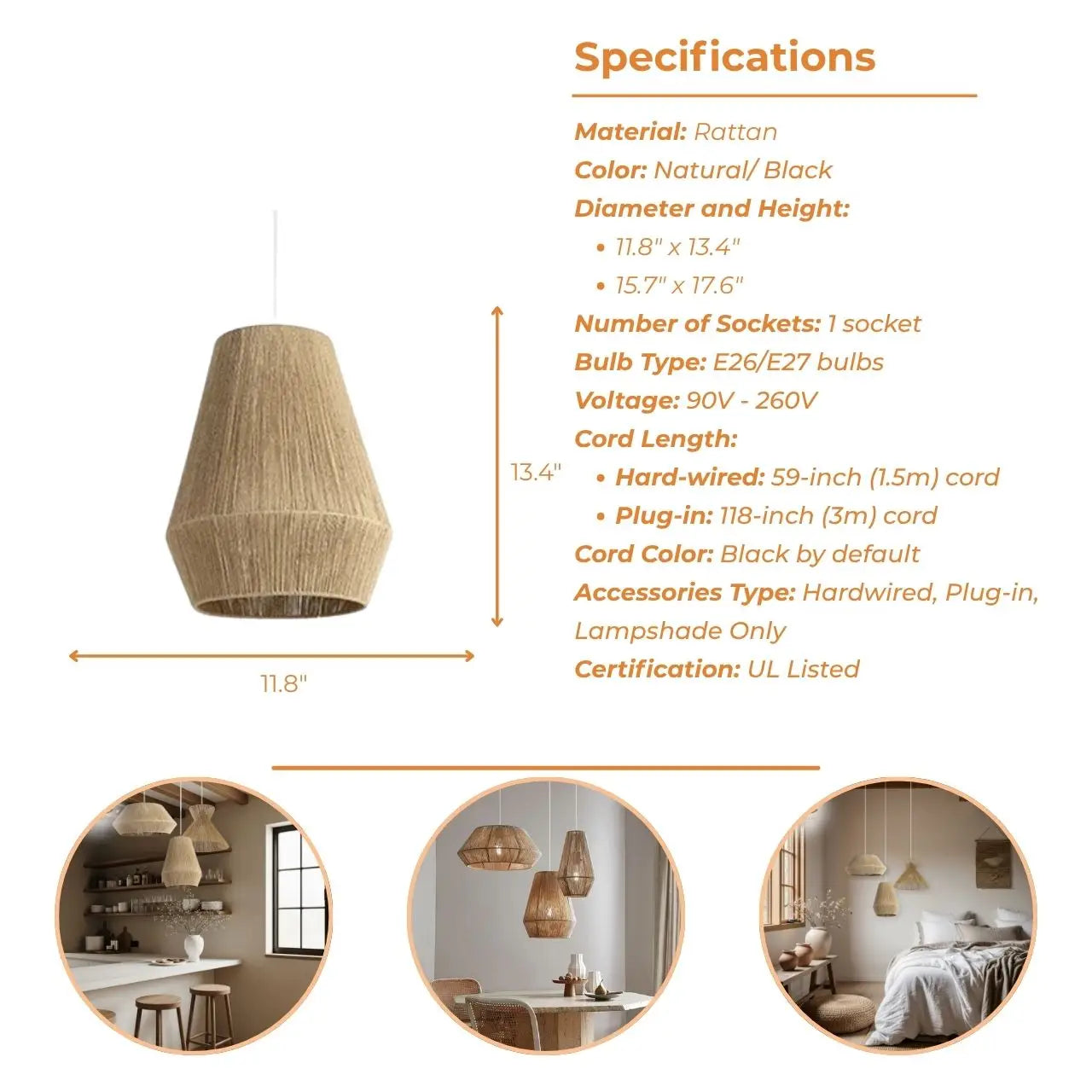 Collins Jute Twist Pendant Light's specifications style A