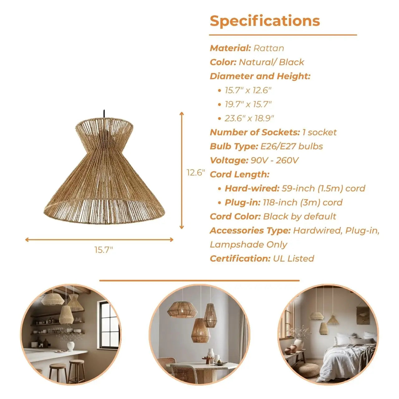 Collins Jute Twist Pendant Light's specifications style B
