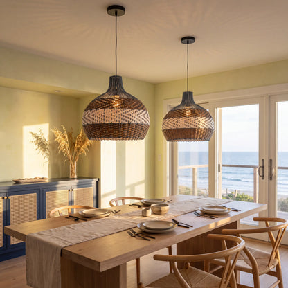 Courtland Blue Rattan Pendant Light for Dining Room