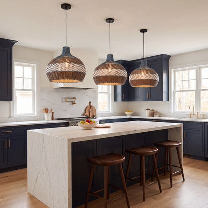 Courtland Blue Rattan Pendant Light for Navy Kitchen Island