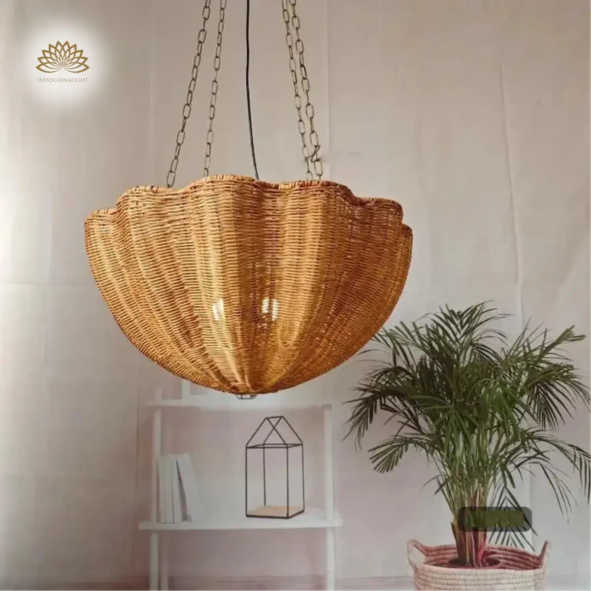 Daisy Flower Wicker Rattan Pendant Light hanging near reading nook