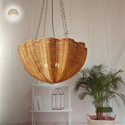 Daisy Flower Wicker Rattan Pendant Light hanging near reading nook