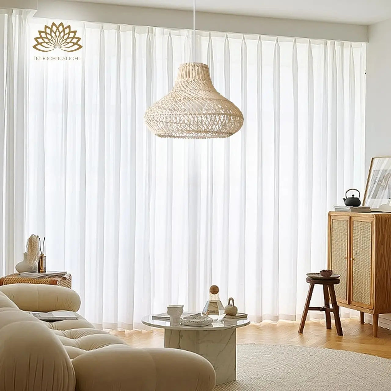 Dakota Natural Rattan Dome Pendant Light for Boho Living Room