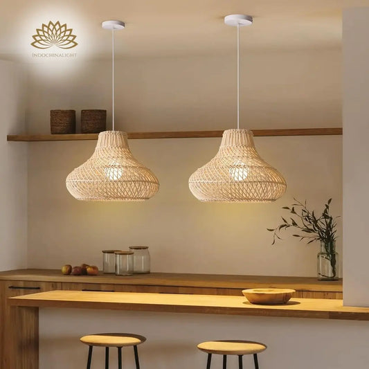 Dakota Natural Rattan Dome Pendant Light for Wooden Kitchen Island
