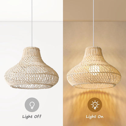 Dakota Natural Rattan Dome Pendant Light when Turn On and Turn Off