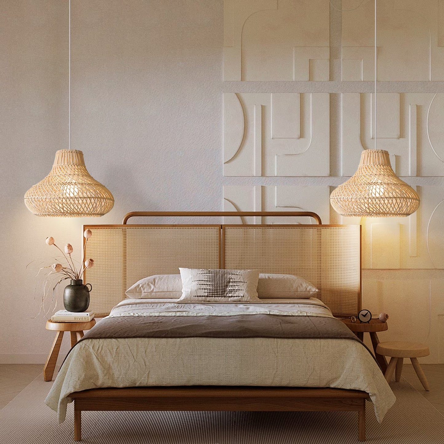 Dakota Natural Rattan Dome Pendant Lights for Japanese Bedsides