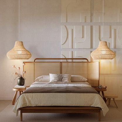 Dakota Natural Rattan Dome Pendant Lights for Japanese Bedsides