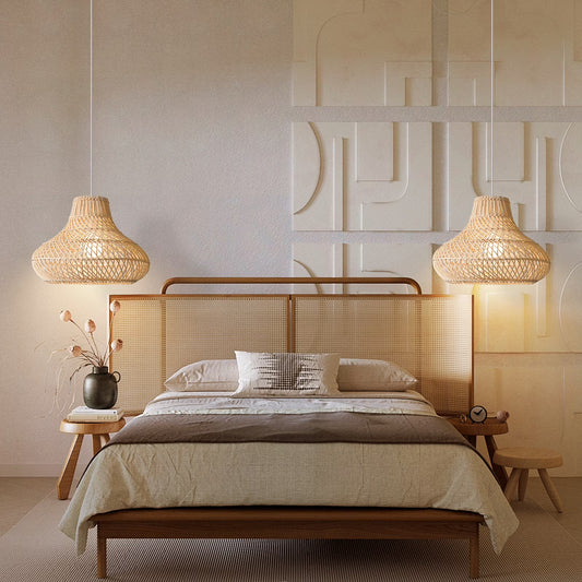 Dakota Natural Rattan Dome Pendant Lights for Japanese Bedsides