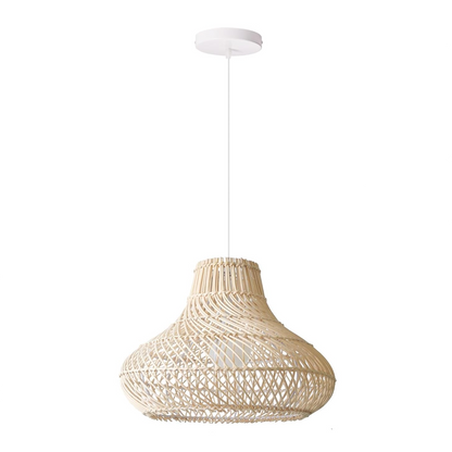 Dakota Natural Rattan Dome Woven Pendant Light with White Cord