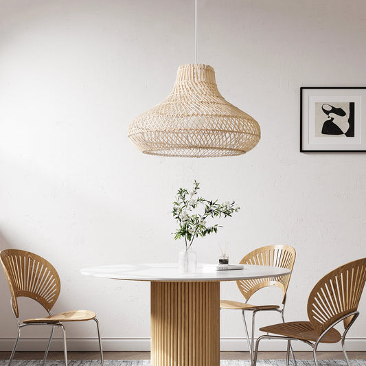 Dakota Natural Rattan Large Dome Pendant Light above Japandi Reading Table