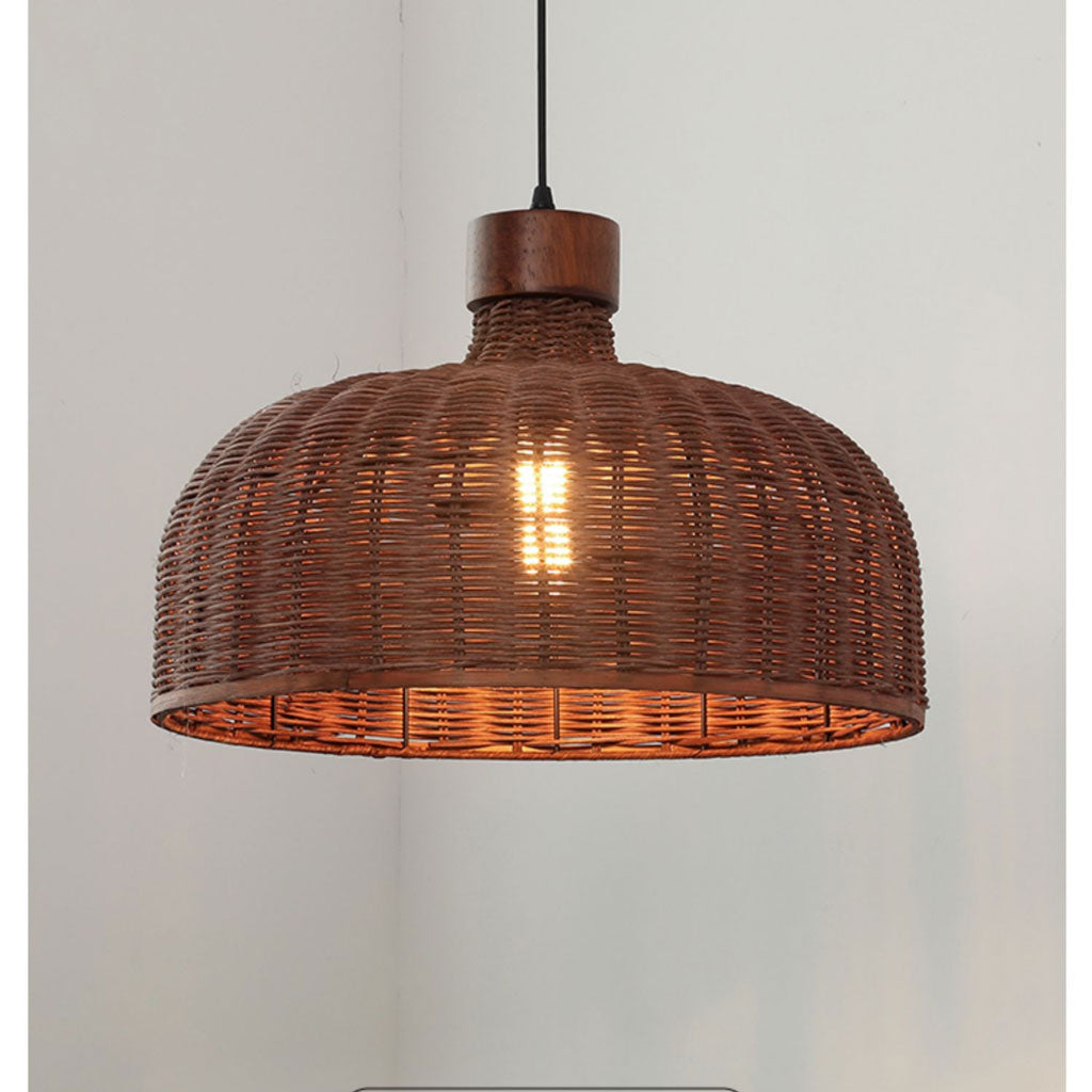 dark brown rattan dome pendant light