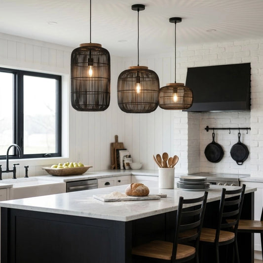 dBodhi Large Black Rattan Hanging Light Kitchen Island