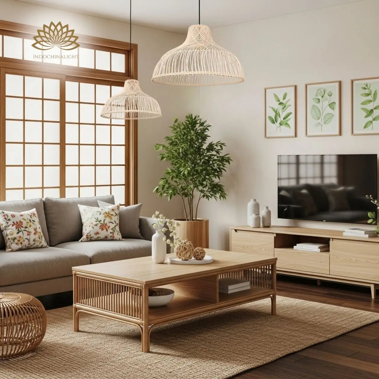 Des Boho Rattan Pendant Light for living room