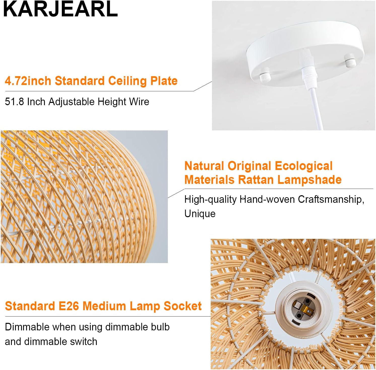 Details of 16 Inch Karjearl Woven Basket Rattan Pendant Light Shade