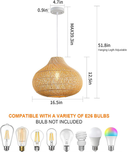 Dimensions of 16 Inch Karjearl Woven Basket Rattan Pendant Light Shade
