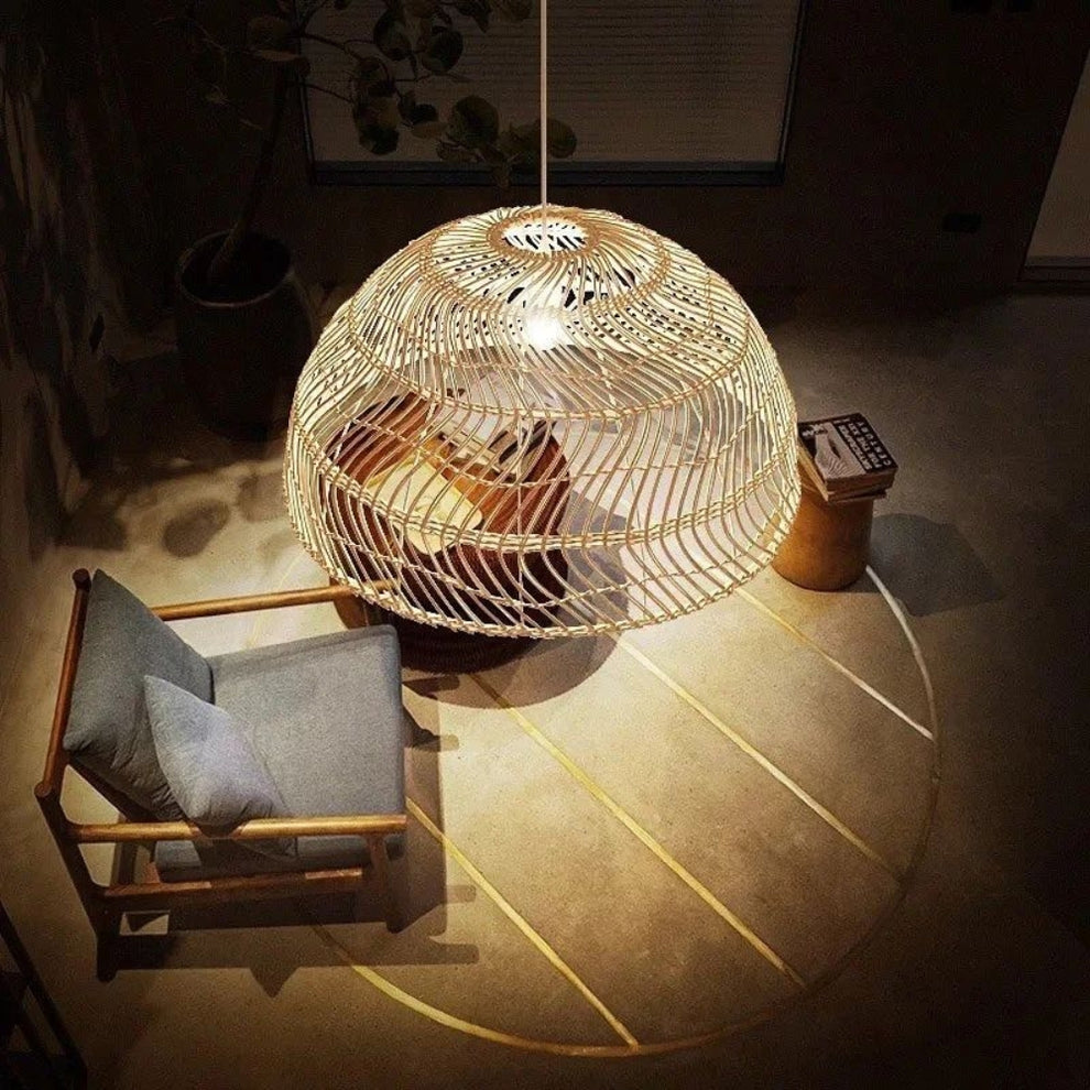 Natural Wicker Dome Pendant Light