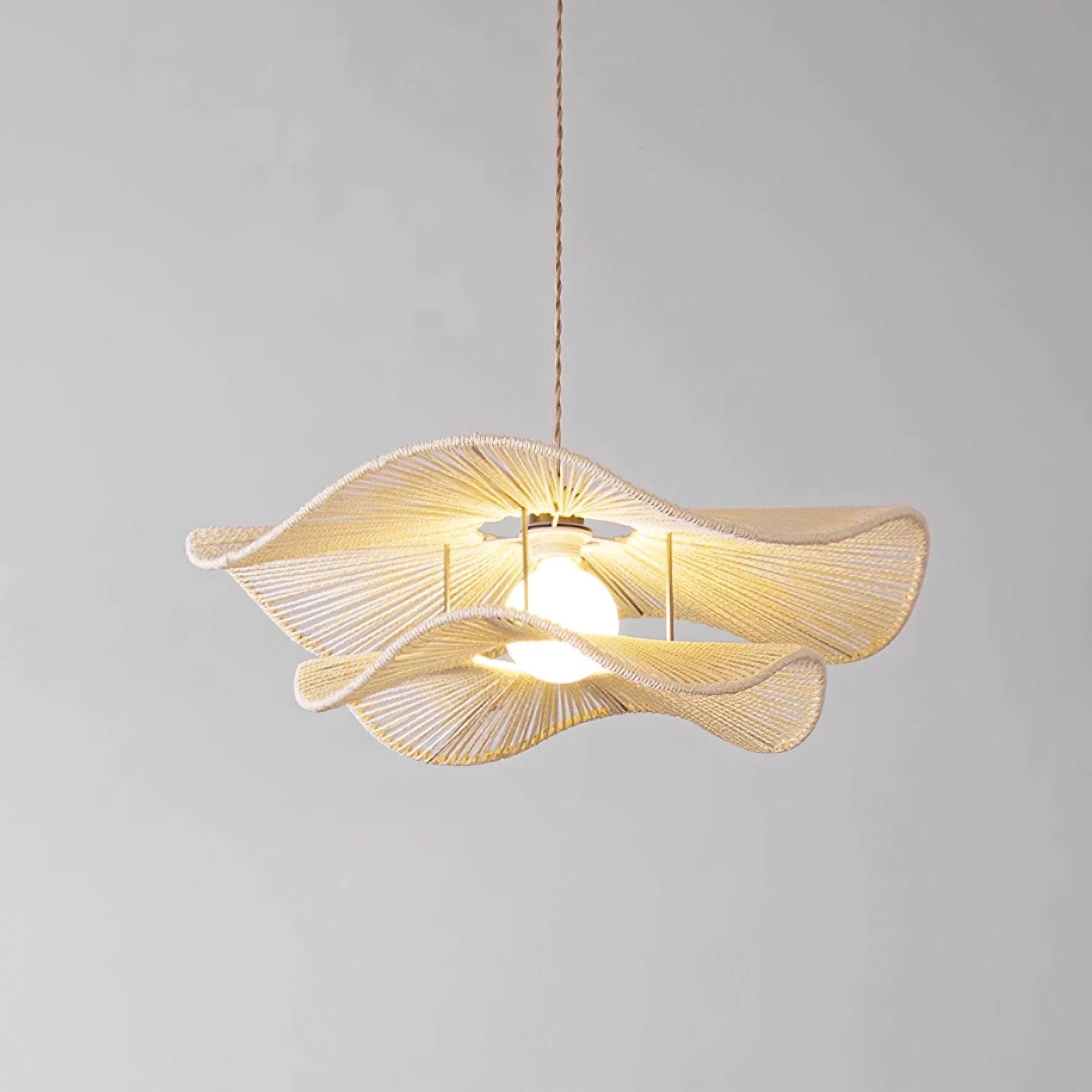 Double Layer Hemp Rope Wavy Pendant Lamp Beige