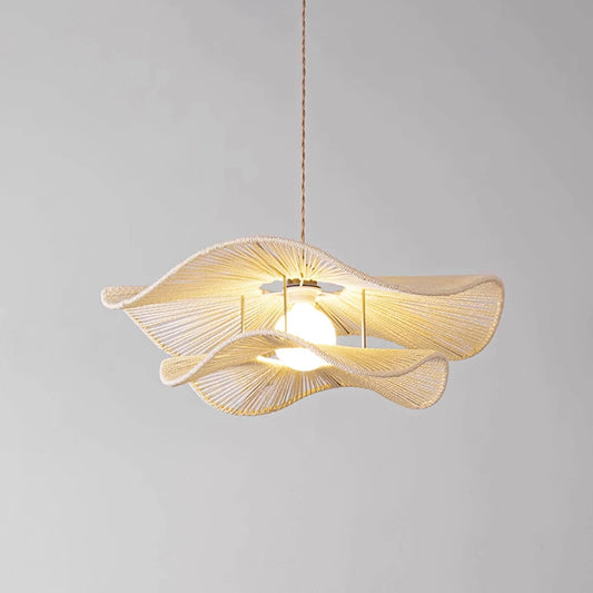 Double Layer Hemp Rope Wavy Pendant Lamp Beige