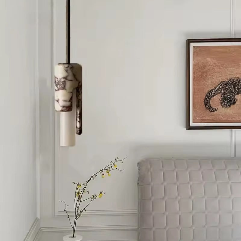 Dover Alabaster Marble Pendant Light - Lifestyle & Artisan Detail Angle 2 | IndochinaLight