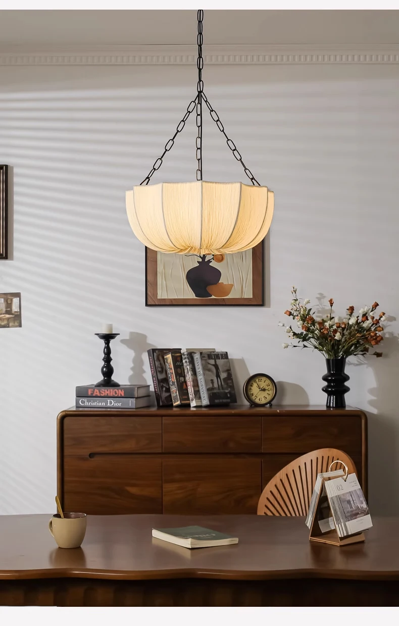 French Petal Fabric Pendant Light - Lifestyle & Artisan Detail Angle 4 | IndochinaLight