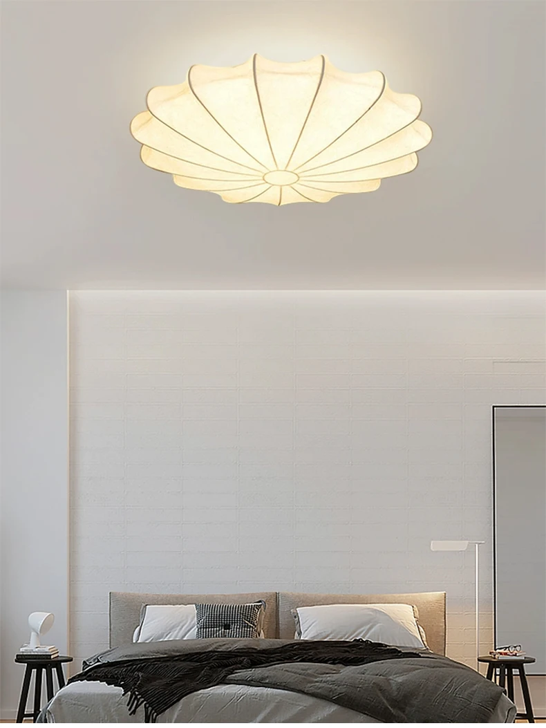 Flyrose Mid-Century White Silk Ceiling Light - Lifestyle & Artisan Detail Angle 8 | IndochinaLight