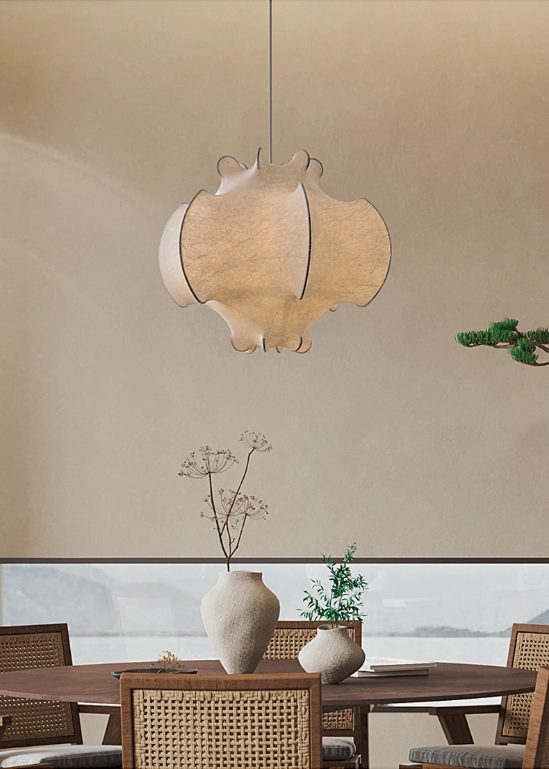 Viscontea Cocoon White Silk Wabi Sabi Pendant Light - Lifestyle & Artisan Detail Angle 6 | IndochinaLight