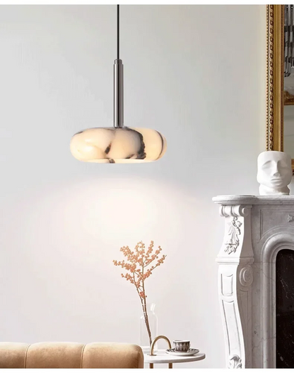 Vitrella Alabaster Luna Marble Pendant Light - Lifestyle & Artisan Detail Angle 3 | IndochinaLight