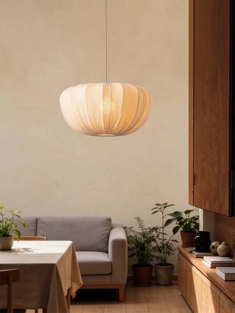 Ostrea Oversized Minimalist Fabric Wabi-Sabi Pendant Light - Lifestyle & Artisan Detail Angle 2 | IndochinaLight