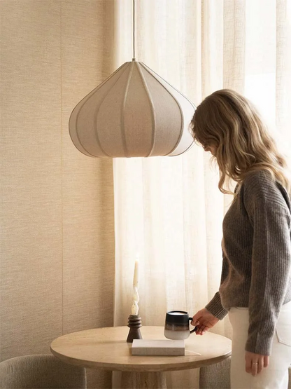Onion Japanese Wabi Sabi Fabric Pendant Light - Lifestyle & Artisan Detail Angle 4 | IndochinaLight