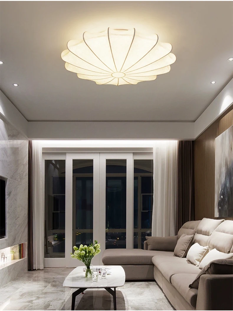 Flyrose Mid-Century White Silk Ceiling Light - Lifestyle & Artisan Detail Angle 9 | IndochinaLight