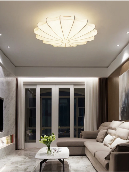 Flyrose Mid-Century White Silk Ceiling Light - Lifestyle & Artisan Detail Angle 9 | IndochinaLight