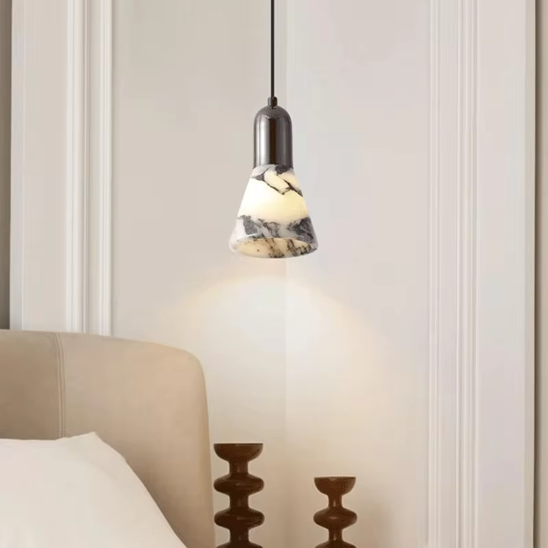 Yovira Tapered Marble Pendant Light - Lifestyle & Artisan Detail Angle 2 | IndochinaLight