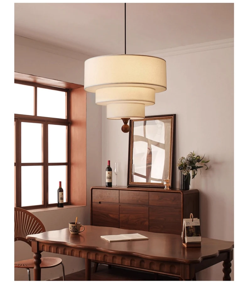 Vanelia 3 Tiers Textile Drum Fabric Pendant Light - Lifestyle & Artisan Detail Angle 8 | IndochinaLight