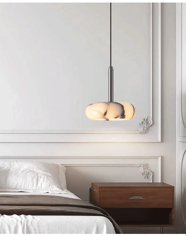 Vitrella Alabaster Luna Marble Pendant Light - Lifestyle & Artisan Detail Angle 6 | IndochinaLight