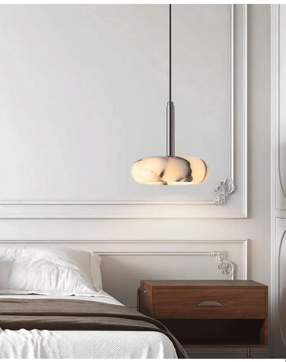Vitrella Alabaster Luna Marble Pendant Light - Lifestyle & Artisan Detail Angle 6 | IndochinaLight
