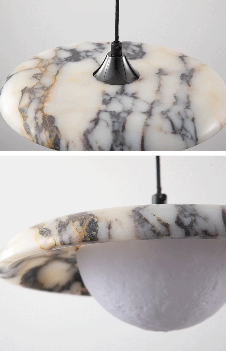 Astro Disc Modern Marble Pendant Light - Lifestyle & Artisan Detail Angle 6 | IndochinaLight