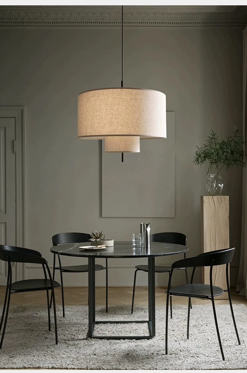 Margin Double Drum Fabric Pendant Light - Lifestyle & Artisan Detail Angle 10 | IndochinaLight