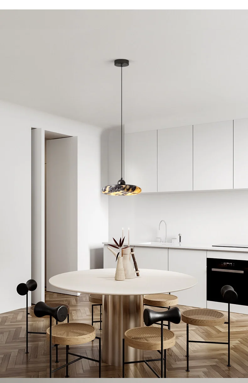 Farno Luxury Black Marble Pendant Light - Lifestyle & Artisan Detail Angle 4 | IndochinaLight
