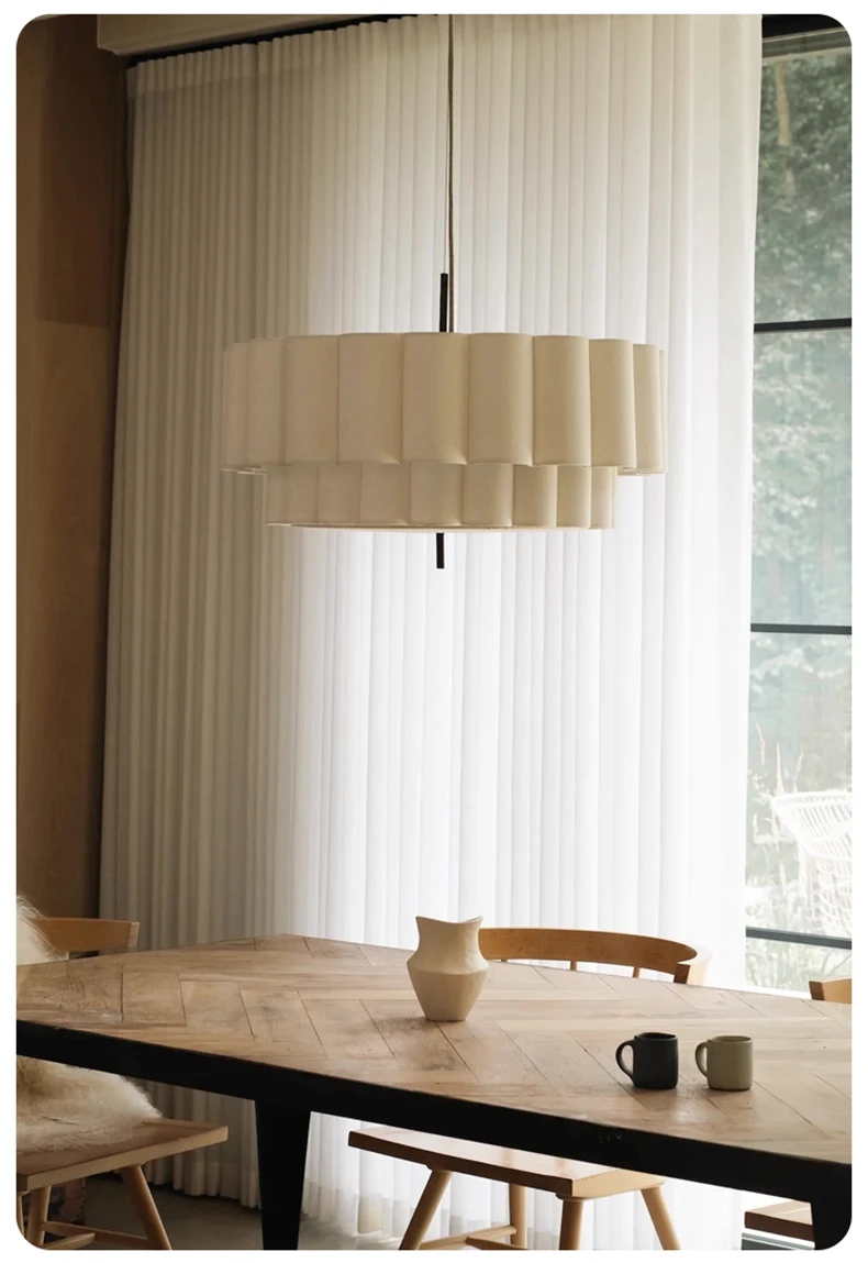 Folia Scalloped Fabric Wabi Sabi Pendant Light - Lifestyle & Artisan Detail Angle 5 | IndochinaLight